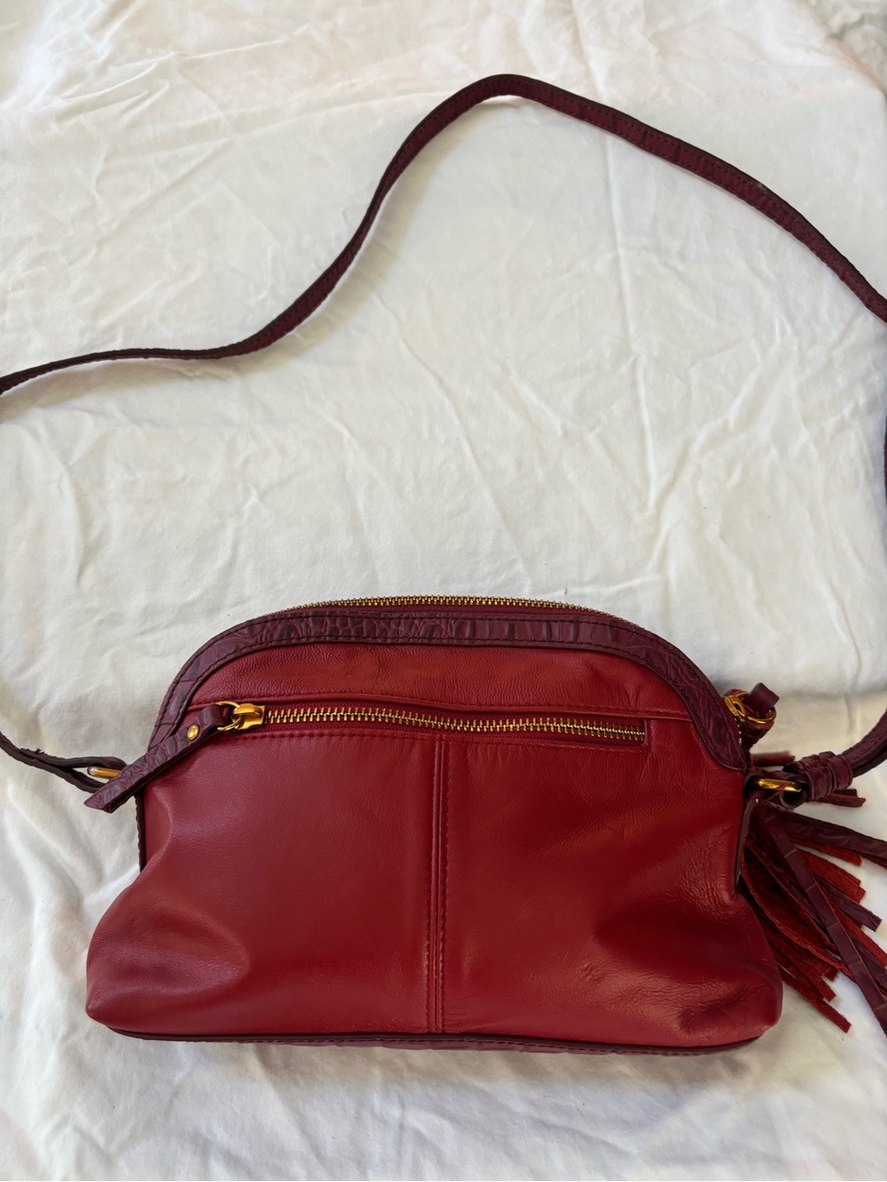 Sharif Burgundy Red Leather Crossbody Bag with Gold Lion Ring Vintage - Picture 3 of 8